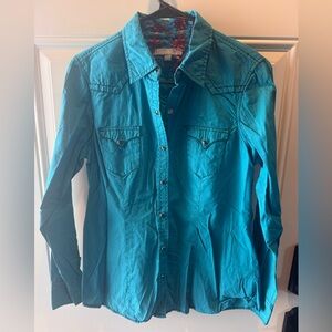 Tin Haul Turquoise and Red Patterned Shirt